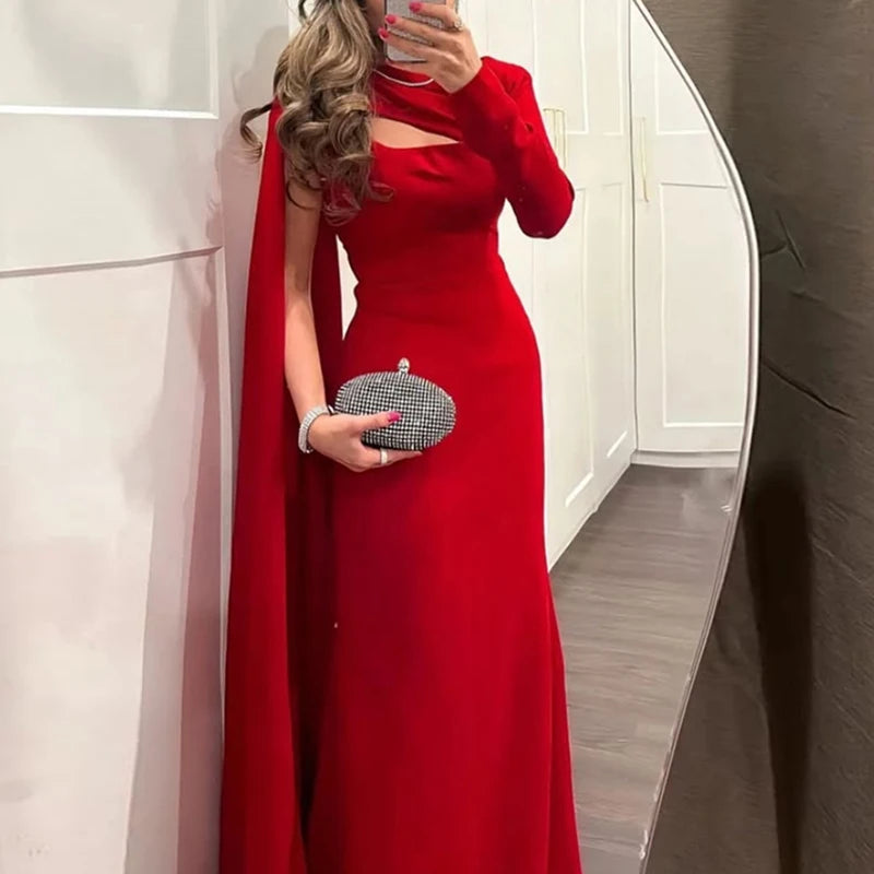 Sexy Asymmetric Hollow Out Party Dress Women New Ribbon Long Sleeve Evening Dress Elegant Long Sleeve Full Length Gala Dress