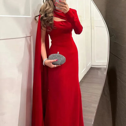 Sexy Asymmetric Hollow Out Party Dress Women New Ribbon Long Sleeve Evening Dress Elegant Long Sleeve Full Length Gala Dress