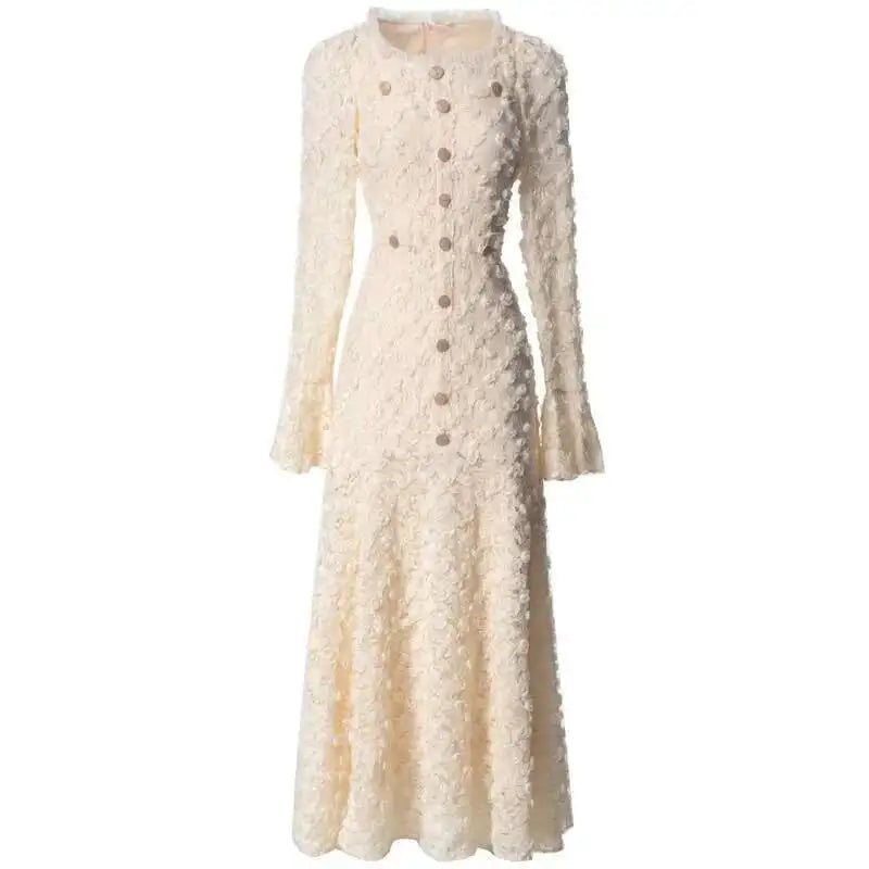 QMQA Fashion Women's Elegant Dresses Three-dimensional Floral Square Collar Long Sleeved Princess Style Dress Autumn New 1A232