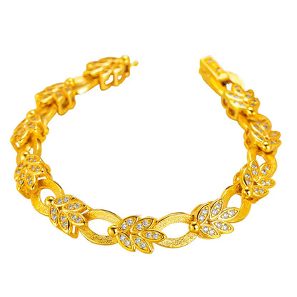 9999 24K real gold diamond leaf bracelet with gold color clip buckle design as a birthday gift for your girlfriend