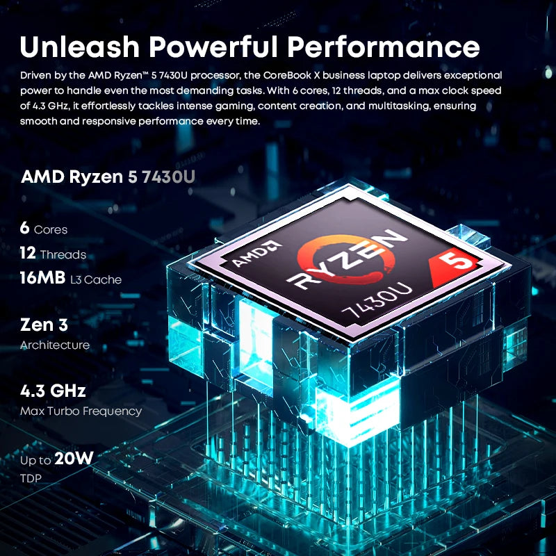 CHUWI CoreBook X Gaming Laptop AMD R5-7430U 6 Cores 14.1 inch FHD IPS Screen 16GB DDR4 RAM 512GB SSD UP to 4.3 Ghz Notebook