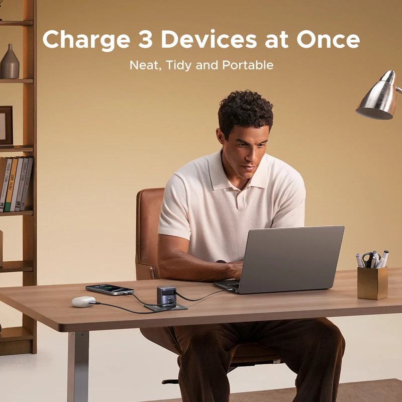 UGREEN 65W GaN Charger With Retractable USB C Cable For iPhone 17 16 Pro Samsung Xiaomi Laptop Macbook Tablet PD Fast Charger