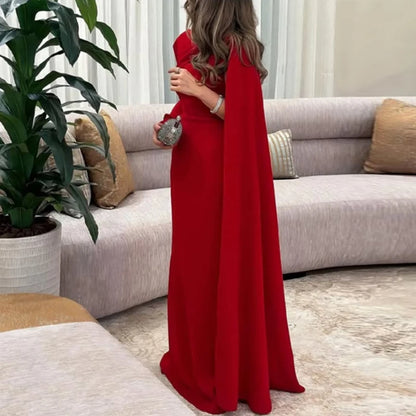 Sexy Asymmetric Hollow Out Party Dress Women New Ribbon Long Sleeve Evening Dress Elegant Long Sleeve Full Length Gala Dress