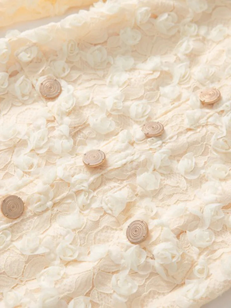 QMQA Fashion Women's Elegant Dresses Three-dimensional Floral Square Collar Long Sleeved Princess Style Dress Autumn New 1A232