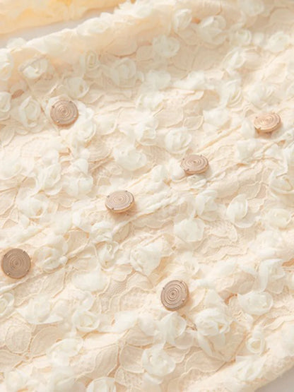 QMQA Fashion Women's Elegant Dresses Three-dimensional Floral Square Collar Long Sleeved Princess Style Dress Autumn New 1A232