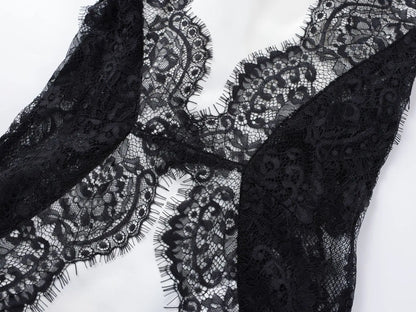 Elegant Lace Patchwork Halter Long Dress Women Hollow Out Backless Slim High Split Maxi Dresses 2025 New Lady Chic Evening Gowns