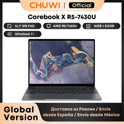 CHUWI CoreBook X Gaming Laptop AMD R5-7430U 6 Cores 14.1 inch FHD IPS Screen 16GB DDR4 RAM 512GB SSD UP to 4.3 Ghz Notebook