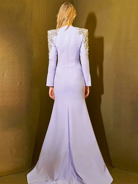 HIGH STREET Newest Fashion 2025 Designer Party Vestido Women's Diamonds Beaded Split Long Maxi Dress