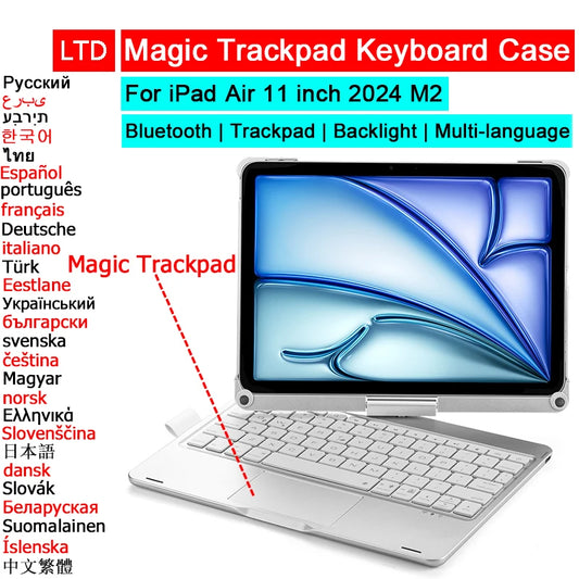 Bluetooth Magic Keyboard Case For iPad Air 6 11 inch 2024 M2 Tablet Case Russian Arabic Hebrew Spanish Portuguese Thai Keyboard