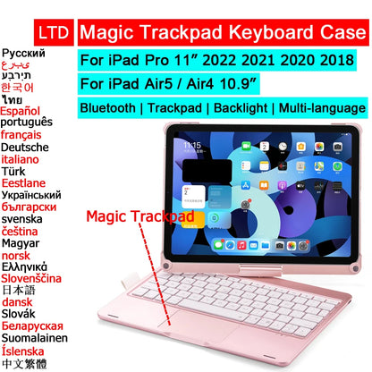Bluetooth Magic Keyboard Case For iPad Pro 11 2022 2021 2020 2018 Air 5 4 10.9 Tablet Case Arabic Spanish French German Keyboard