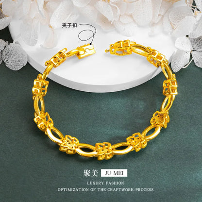 9999 24K real gold diamond leaf bracelet with gold color clip buckle design as a birthday gift for your girlfriend